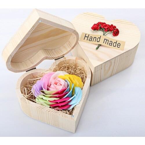 1PC Rose Scented Soap Flower Petals Heads With Wooden Box For Valentines Day Birthday Gift Artificial Flowers For Decor MQ 016