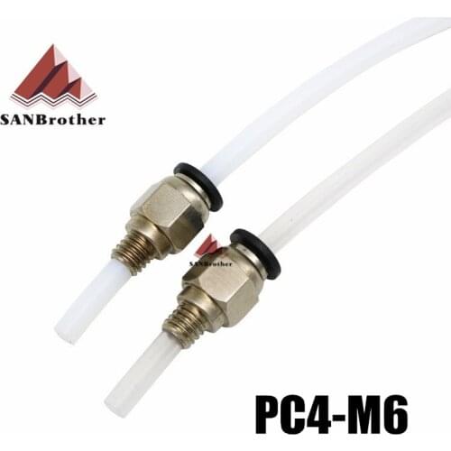 1PCS 3D Printer Pneumatic Fittings PC4-M6 Bore 4mm For 4mm PTFE Tube Connector Coupler