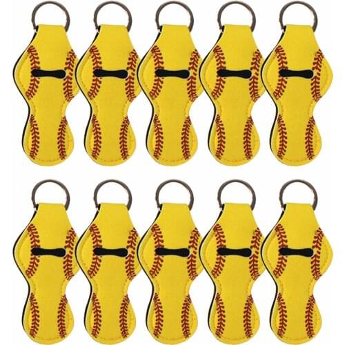 10pcs Yellow Softball Style Neoprene Chapstick Holder Keychain Bulk Blank Softball Chapstick Holders