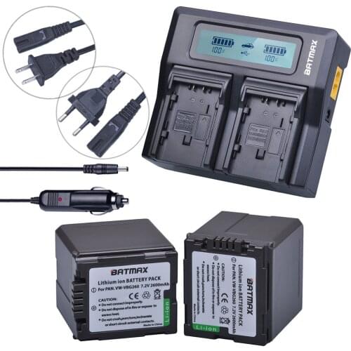 2Pcs VW-VBG260 VW VBG260 VW-VBG130 VW VBG130 Rechargeable Battery + Fast LCD Dual Charger for Panasonic HS250 SDR-SD7 HDC-MDH1