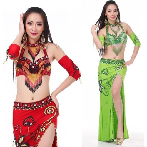 2018 Women Dancewear Professional Costume Outfit Bra Belt Skirts with Necklace armwear Oriental Belly Dance Costume