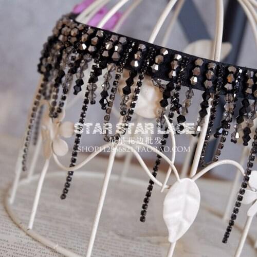 25x9cm Black Crystal Chain Tassels Handmade DIY Chain Lace Collar Hem Accessories Diamond Fringe Jewelry Necklace Gifts Boho