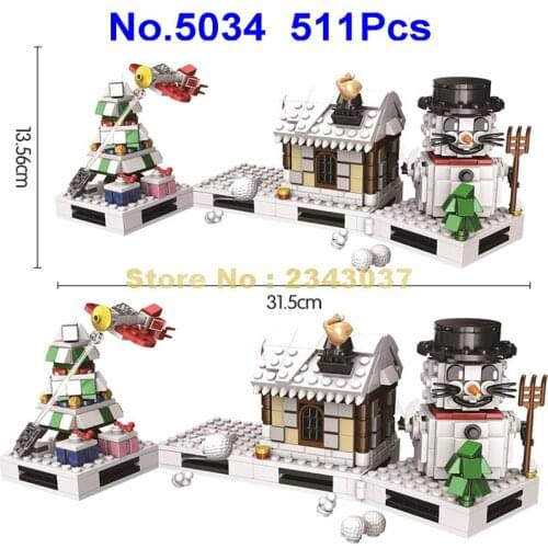 5034 511pcs Winter Christmas Gift Santa Claus Snowman 3 Building Blocks Toy