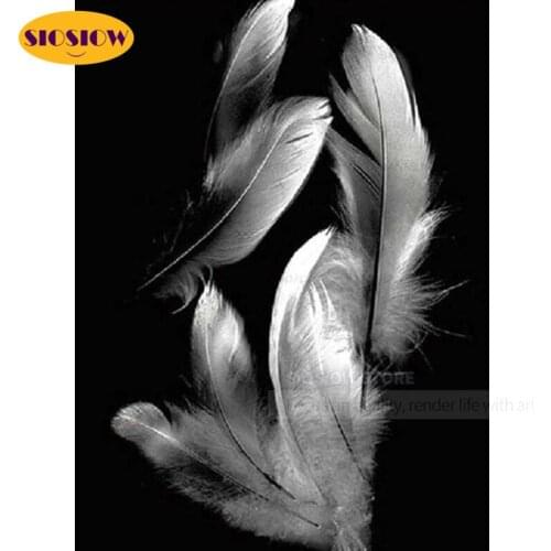 Full Square Drill 5d Diy Diamond Painting Black And White Feather Cross Stitch Kits 3d Daimond Mosaic Embroidery Home Decor Room