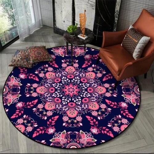Wishstar Bohemia Colorful Flower Round Carpet Mandala Pattern Ethnic Style Area Rug For Living Room Floor Mat Office Chair