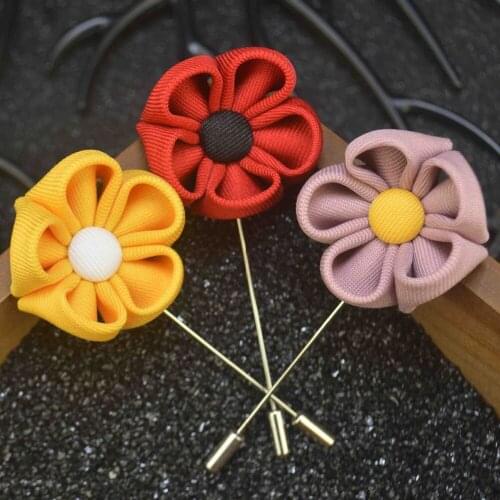 Flower Brooch Pins Handmade Boutonniere Lapel Pin for Wedding Business Prom Suits Tuxedo Corsage Men Formal Fashion Accessories