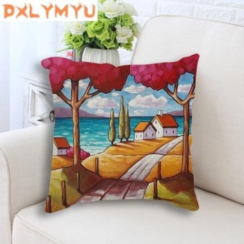 Kids Room Decoration Hand-Painting Throw Pillow Rural Landscape Painting Decorative Cushion For Sofa Home Decor Almofada Coussin