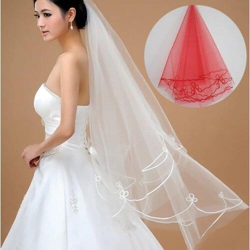 Hot Sale Sexy Clingy Bridal Veil Single Layer Women Short Sheer Mesh Tulle Wedding Veil White Red