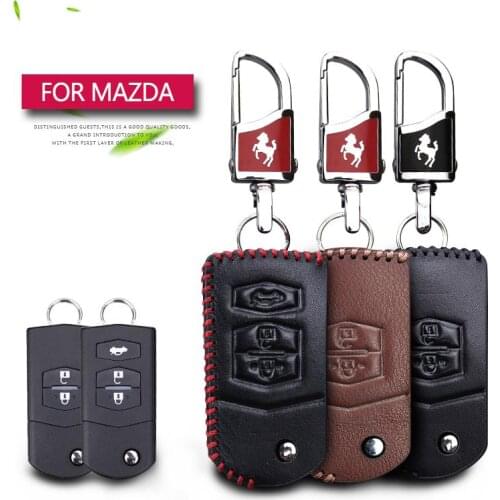 Hot Sale Genuine Leather Car Key Cover Case For Mazda Demio 2 3 5 6 M2 M3 M5 M6 CX-5 CX-7 CX-9 RX-8 MX5 MPV With Horse Key Chain
