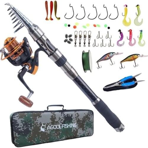 Hyaena 2.1/2.4/2.7/3.0/3.6m Telescopic Fishing Rod Combo Full Kit Spinning Fishing Reel Carbon Rod Fishing Reel Gear Pole Set