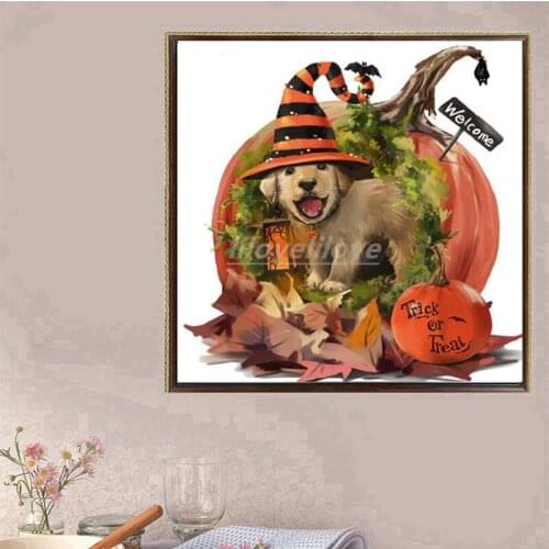 5D DIY Full Diamond Painting Halloween, pumpkin , dog Handcraft Diamond Embroidery Cross Stitch Home Decor Christmas Gift FG1923