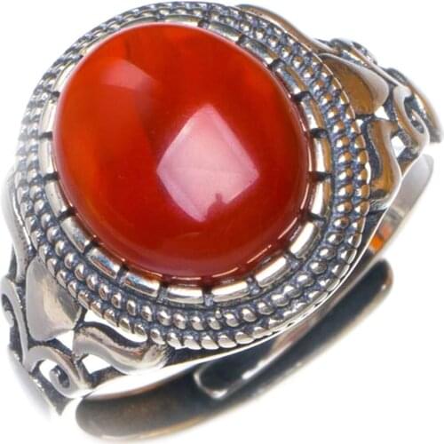 Natural Nanjiang Red Agate Opening Handmade 925 Sterling Silver Ring 7.75 D1131