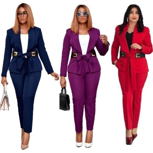 African Women Suit OL Fashion Two-piece Set Long Sleeve Blazer And Pants Matching Lady Office Work Wear Outfits Red Plus Size