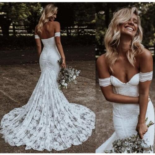 Country Boho Lace Wedding Dress For Women 2021 meerjungfrau brautkleid Bohemian Mermaid Wedding Gowns Off The Shoulder Handmade