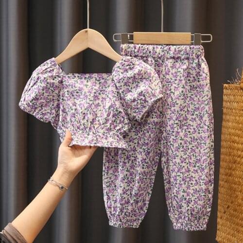 Summer baby girl clothes kids outfits short floral blouse pants suit for baby girls clothing 1 2 3 4 5 6 year birthday baby sets