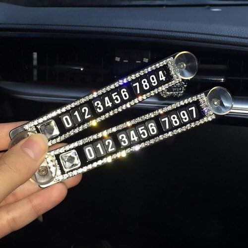 Rhinestone Sucker Car Temporary Stop Magnetic Phone Number Parking Card Plate