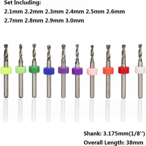 10 pcs 0.25mm 3.175mm shank micro pcb drill set for punching the printing circuit board