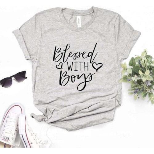 Blessed With Boys mom Print Women Tshirts Cotton Casual Funny t Shirt For Lady Top Tee Hipster 6 Color P497