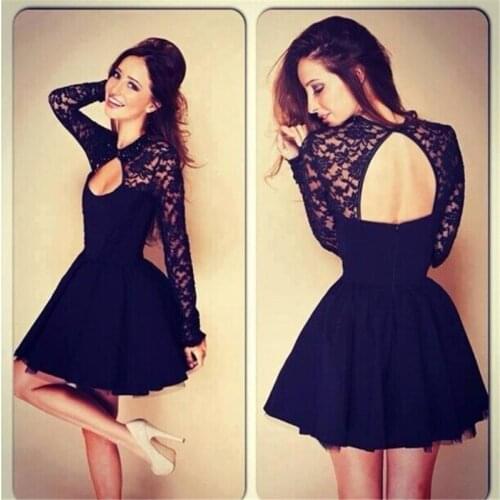 New Fashion Black Lace Long Sleeve Prom Dresses 2019 Vestidos De Fiesta Noble Sheer Chest Slit Party Dresses Kaftan Best Selling