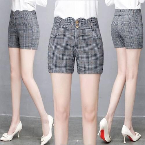 Autumn womens plaid shorts korean high waist a line wool shorts skirts 2019 winter slim outwear thicken warm casual short pants