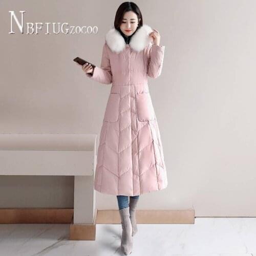 White Fur Collar Winter Warm Women Parkas Beige Pink Red Black Color Female Overcoat