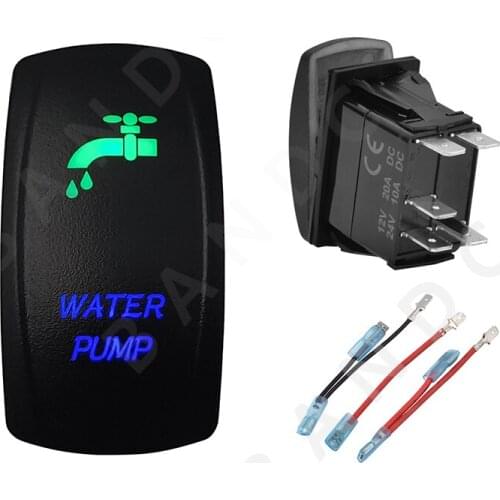 WATER PUMP Rocker Switch 5P ON-OFF SPST Laser Etched Illuminated Green&Blue Led for Car Boat Marine ARB RV Buses UTV,Jumper Wire