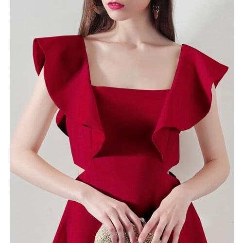 Toast Dress New Bride Wedding Engagement Red Dress Short Section Thin French Elegant and Wide Waist Hollow High-quality Skirt