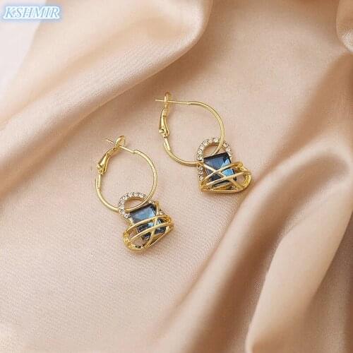 Kshmir Luxury Gold Love Drop Earrings for Women Blue Rhinestone Dangle Earring 2021 Korean Female Fashion Elegant Jewelry Gift