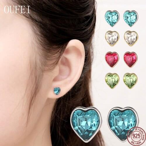 OUFEI Heart Earrings For Women Love 925 Sterling Silver Earring Love Fine Zircon Love Earrings 925 Silver Jewelry Baby Girl Gift