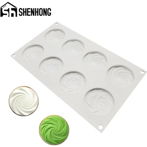 SHENHONG 3D Spiral Chocolate Brownie Mousse Mould 8 Cavity Silicone Cake Mold French Dessert Pan Muffin Pastry Tray Baking Tools