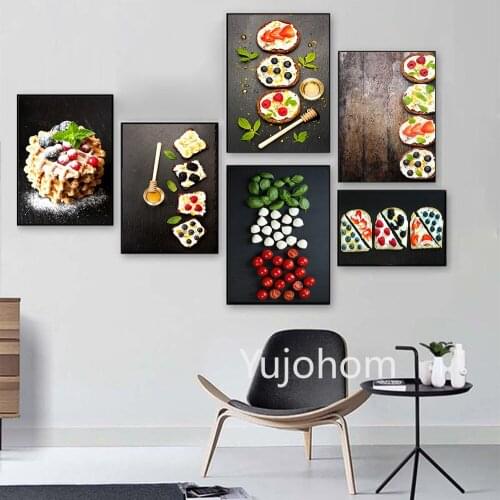 Sweet Dessert Jam Waffles Cake and Fruits Canvas Painting Poster and Prints Kitchen Room Decoration Fresh Food Wall Art Picture