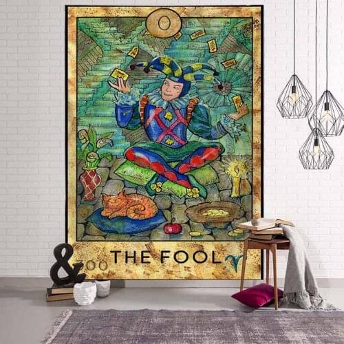 The Fool Europe Ancient Witchcraft Tapestry Wall Hanging Vintage Divination Tarot Tapestry Backdrop Art Astrology Wall Tapestry
