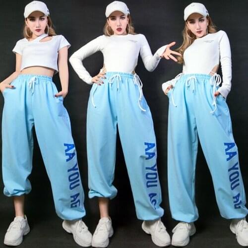 Hip Hop Dance Clothes Drawstring Top Girls Trousers Pants Women Jazz Stage Dance Costume Nightclub Bar Gogo Outfits Wear SL5377