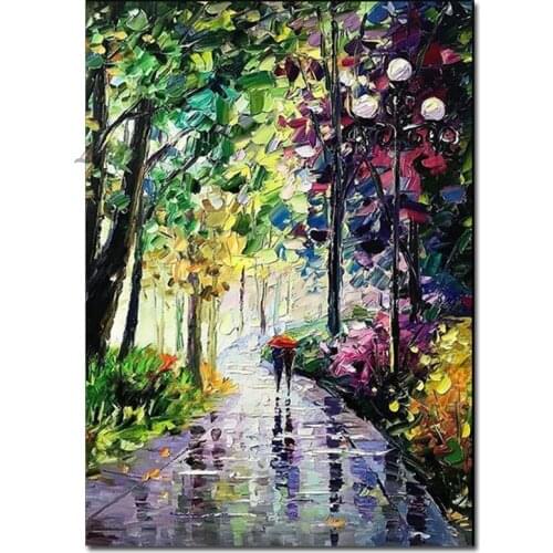Texture 3D Knife Street Night Scenery Oil Painting Acrylic Modern Villa Wall Decorative Hangings Canvas Wall Art For Hotel