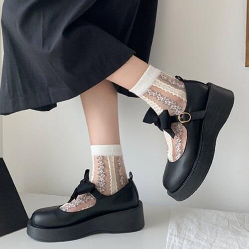 Lolita Shoes Women Platform Mary Janes Shoes Big Butterfly Girls Shoes Women Thick Sole Shoes Shallow Black Spring Autumn 8851L