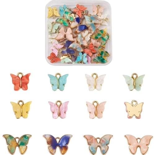 44Pcs/Box Vintage Alloy Acrylic Butterfly Charms Pendants for DIY Hoop Earrings Bracelet Necklace Jewelry Making Accessories