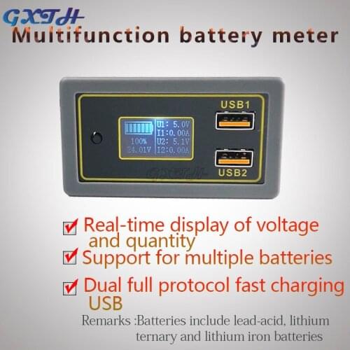 12v24v lithium lead-acid battery voltmeter ammeter capacity tester battery monitor car battery voltage display USB quick charger