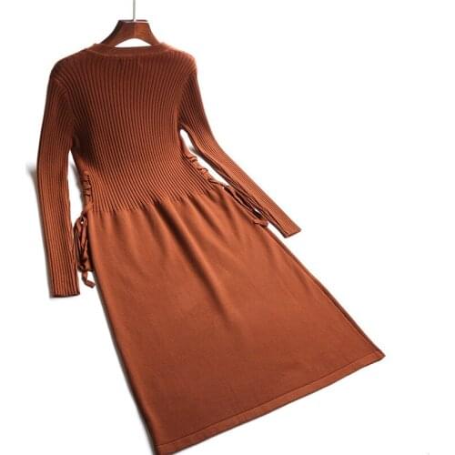 Knit Dress Women 2019 Autumn Winter Pullover Sweater Bottoming Dresses Female Long sleeve Elasticity Slim Big swing Dress N381