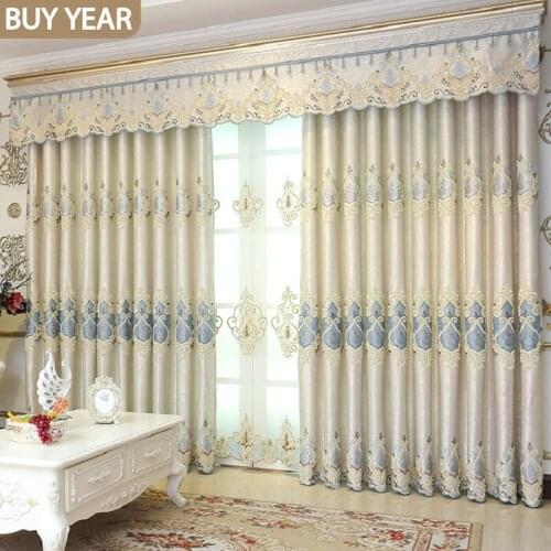 European-style Curtain for Living Room Dining Bedroom Korean Embroidery Flower Curtains Tulle Finished Product Customization