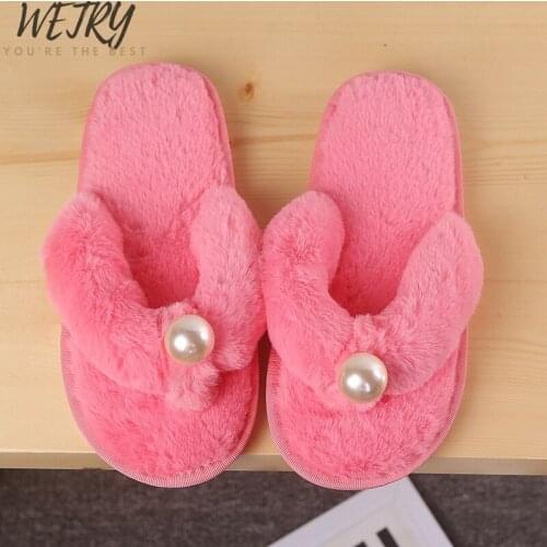 Women Home Slippers with Faux Fur Fashion Warm Shoes Woman Slip on Flats Female Slides Black Pink Plus Size 41