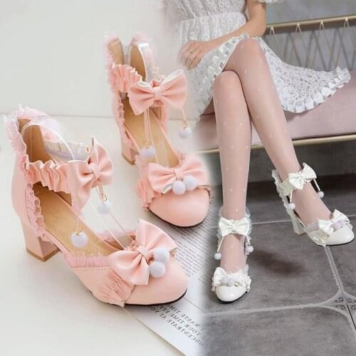 The New Listing Lolita Style Womens Pumps Butterfly-knot Point Toe Buckle Strap Mary Janes Shoes Fashion Sweet Womens Shoes