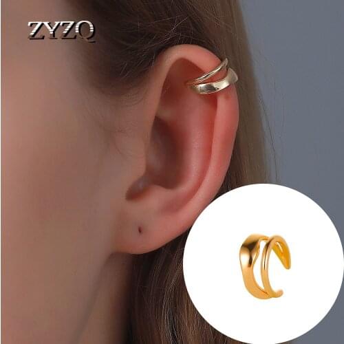 ZYZQ Korean Retro Trendy No pierced Ear Bone Clip Copper Double Layer Ear Cuff For Woman Cocktail Party Jewelry Accessorie