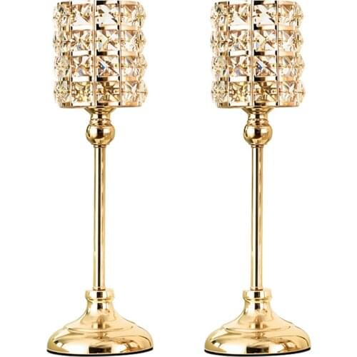 1PC Crystal Candle Holder W/ Golden Stand Candlelight Dinner Table Decors 20cm 30cm 35cm Candlesticks for Wedding Party Holiday