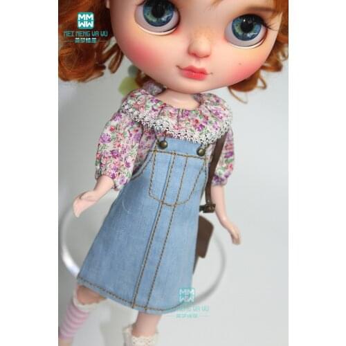 1PCS Blyth Doll Clothes Casual denim strap dress for Blyth , Azone, obitsu, FR 1/6 doll