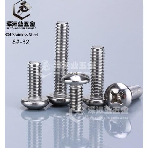 100pcs UNC American Thread 8#-32 Phillips Round Head Machine Screws / 304 Stainless Steel Cross Recessed Button Head Screws