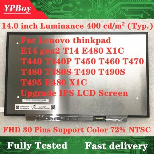 14" For Lenovo thinkpad e14 gen2 T14 L14 E480 X1C T440 T440P T450 T460 T470 T480 T490 T490S T495 Upgrade IPS LCD Screen Matirx