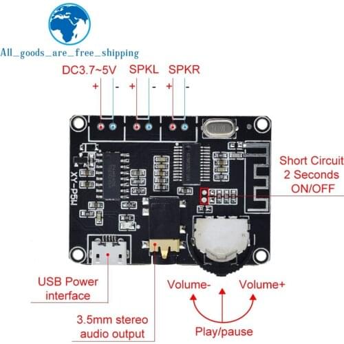 5W+5W PAM8406 Bluetooth 5.0 DC3.7-5V stereo audio power amplifier module XY-P5W for Arduino diy kit