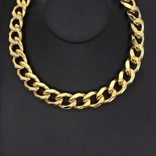 AMUMIU New Arrival Width Women Flat Gold Stainless Steel Necklace Vintage Chain Necklace for Women Stainless Steel HZN188