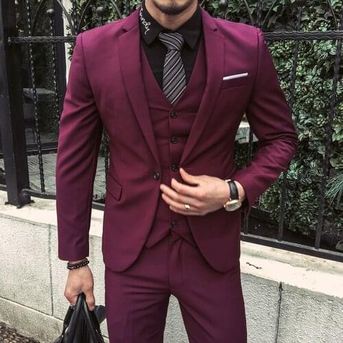 Large Size S-6XL ( Jacket + Vest + Pants ) Men High-end Brand Suit Groom Wedding Dress Solid Color Formal Business Mens Suit