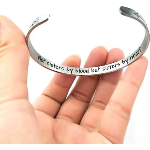 Stainless Steel Cuff Bracelets Bangles“Not Sisters by Blood But Sisters by Heart”Friendship Bracelet For female Best Friend Gift
